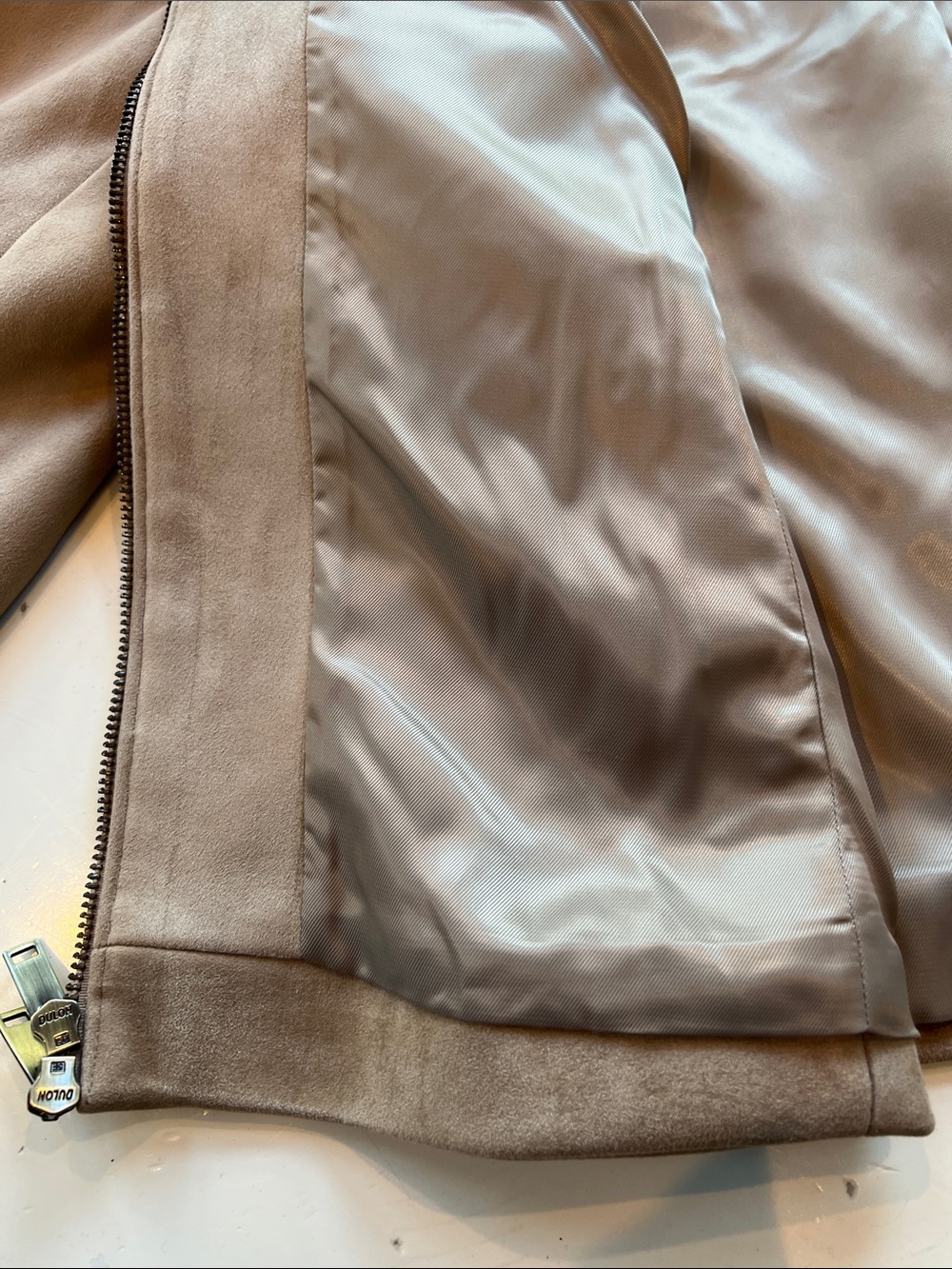 A & F Slim Zip Vegan Suede Tan Jacket Size XL - Picture 8 of 9